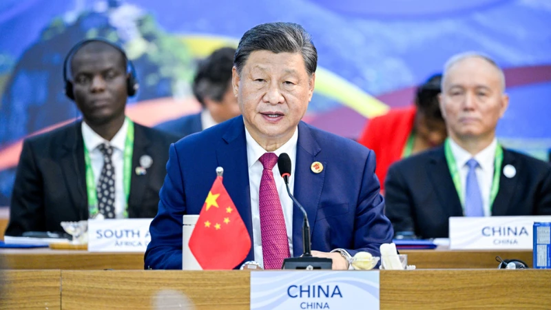 Chinese President Xi Jinping on Monday delivers a speech at Session II of the 19th G20 Summit on Reform of the Institutions of Global Governance in Rio de Janeiro, Brazil