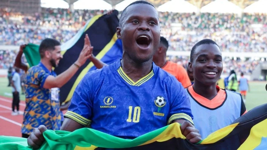 Skipper Mbwana Samatta pictured on Tuesday celebrating after Taifa Stars secured their place in the 2025 Africa Cup of Nations (AFCON) finals in Morocco. Taifa Stars won 1-0 against Guinea. 