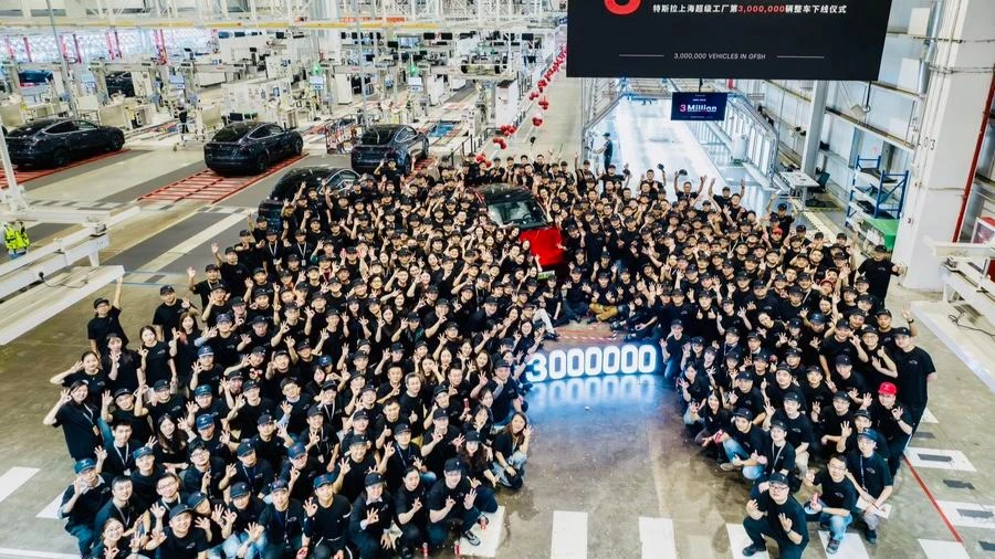 The 3 millionth vehicle produced by Tesla Gigafactory Shanghai rolls off the assembly line in Shanghai, east China, Oct. 11, 2024.