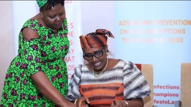 Lillian Mworeko of ICWL with UNAIDS Executive Director, Winnie Byanyima, at the launch of the Choice Manifesto. 