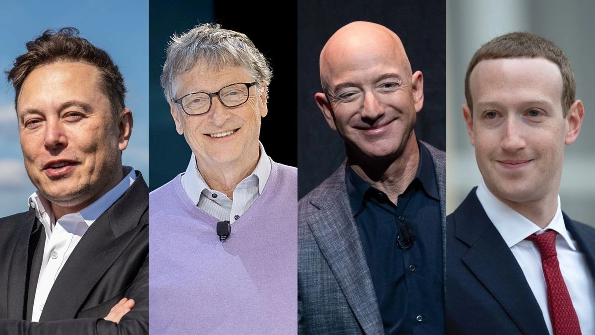 
From L to R: Elon Musk, Bill Gates, Jeff Bezos and Mark Zuckerberg. Total net worth of the billionaire class increased to a record $12.1trn in 2023. 