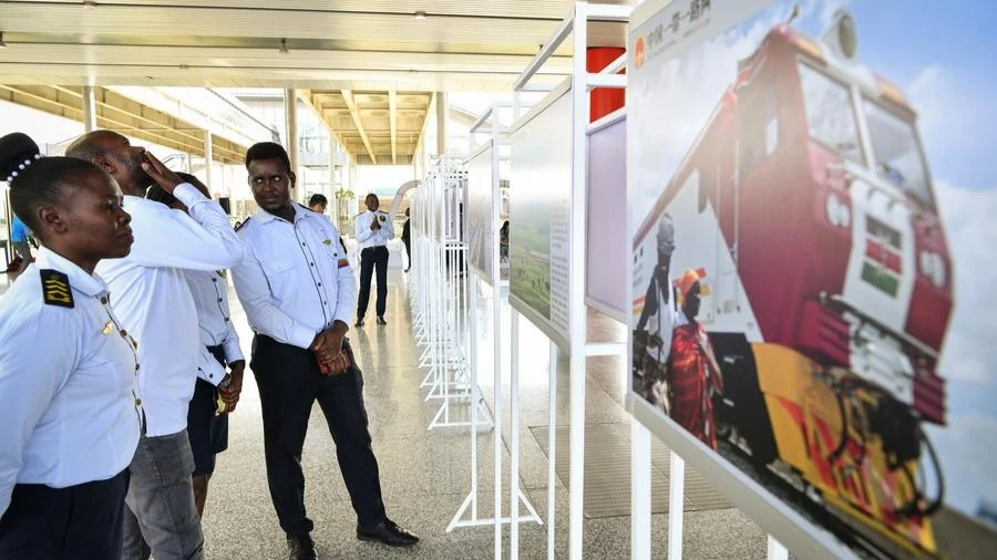 People visit the Photography Exhibition on Pragmatic China-Africa Cooperation under Belt and Road Initiative in Nairobi, Kenya, on March 22, 2024.