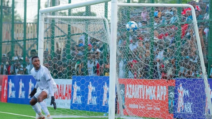 JKT Tanzania goalkeeper Yacoub Suleiman pictured yesterday failing to stop a penalty shot from Simba midfielder Jean Charle Ahoua (not in picture) during their Premier League match at KMC Complex. Simba won 1-0