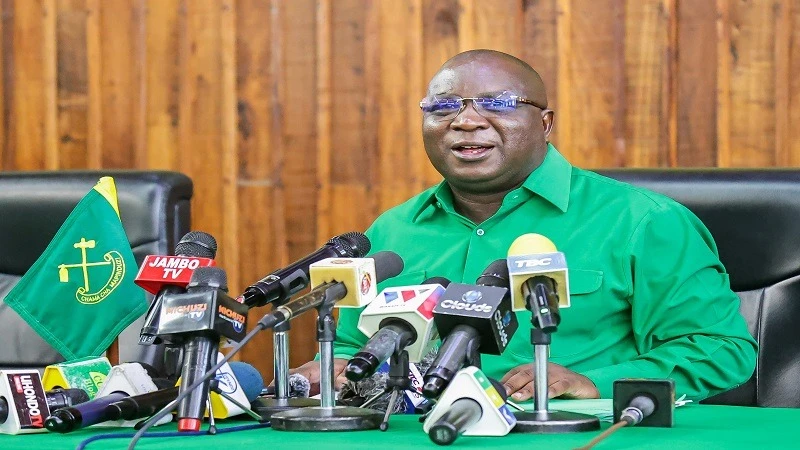 CCM Secretary for Ideology, Publicity and Training, Amos Makala, speaks to journalists (not pictured) in Dodoma yesterday about the upcoming meetings of the party’s Central Committee, National Executive Committee and the General Assembly.