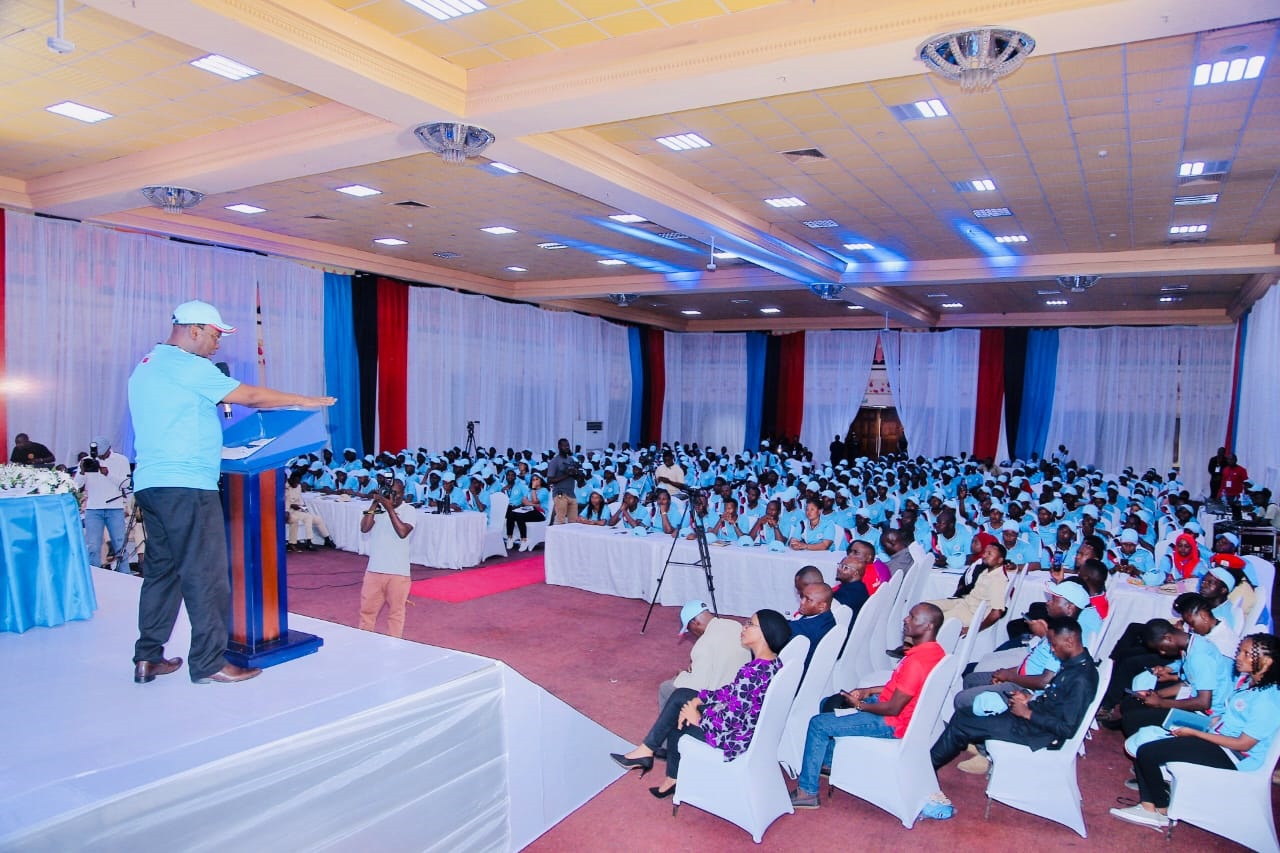 Chadema opposition party national chairman Freeman Mbowe addresses the party’s youth wing general meeting held in Dar es Salaam yesterday. 