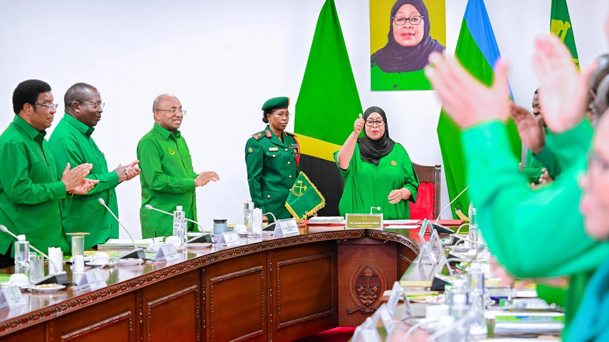 Chama Cha Mapinduzi (CCM) national chairperson, who doubles as Tanzania’s President Samia Suluhu Hassan (C), chairing the party’s National Executive Committee (NEC) today in Dodoma.