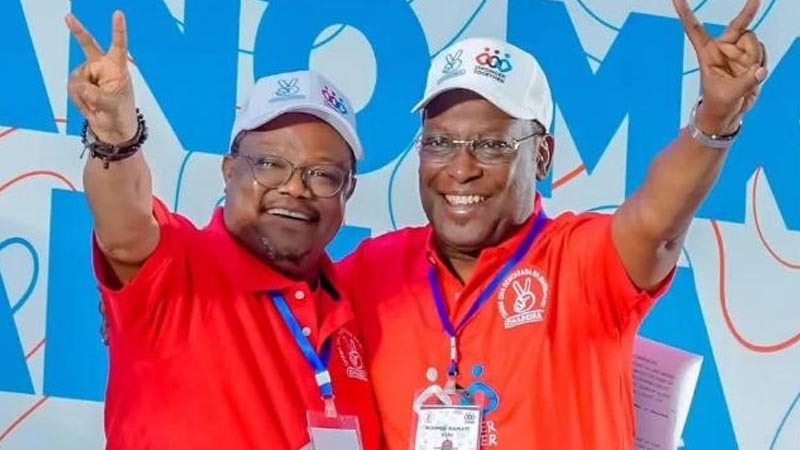 Chadema National Chairman Freeman Mbowe (R). Left is the party’s Vice Chairman (Mainland) Tundu Lissu.