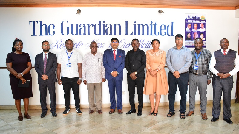 High Commissioner Bishwadip Dey (C) poses for a group photo with senior TGL leaders shortly after completing his visit. On his (L) is TGL Deputy General Manager Jackson Paul.