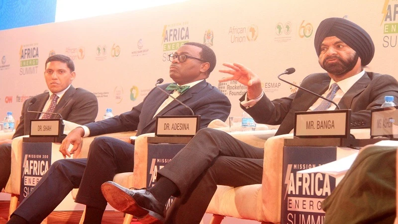 
The World Bank President Ajay Banga (R ) speaks during the just ended Africa Energy Summit held in Dar es Salaam. Other seated are African Development Bank President Dr Akinwumi Adesina (C ) and President of Rockerfeller Foundation Dr Rajiv Shah 