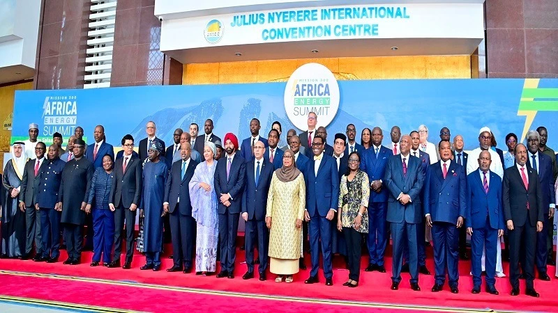 President Samia Suluhu Hassan poses for a group photo with a cross-section of African Heads of State as well as leaders of various global institutions shortly before the start of the African Heads of State Energy Summit in Dar es Salaam yesterday.