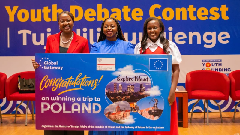 
The best three speakers of the EU Debate Contest, from left Careen Ndika, Diana Shabani and Kijafaraja Maduhu.