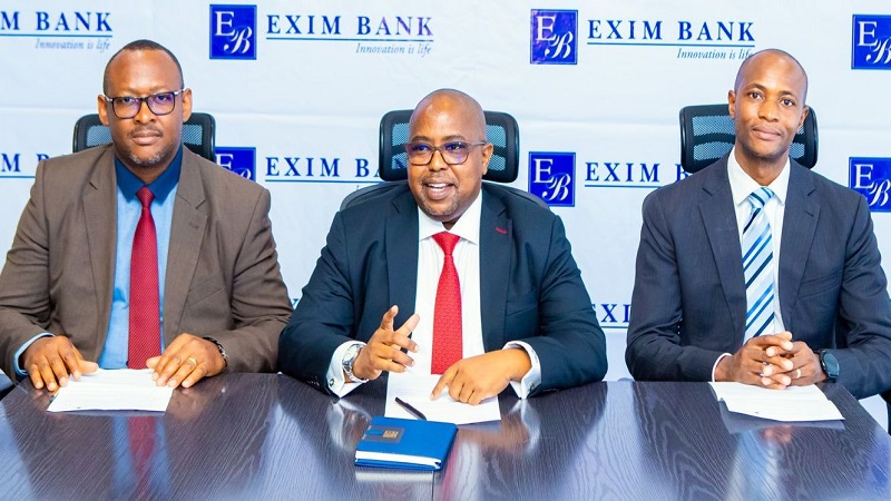 Exim Bank’s Chief Executive Officer, Jaffari Matundu (C) speaks to journal-ists in Dar es Salaam recently during the bank’s 2024 Financial Report an-nouncement and showcasing its strong financial performance and continued growth.