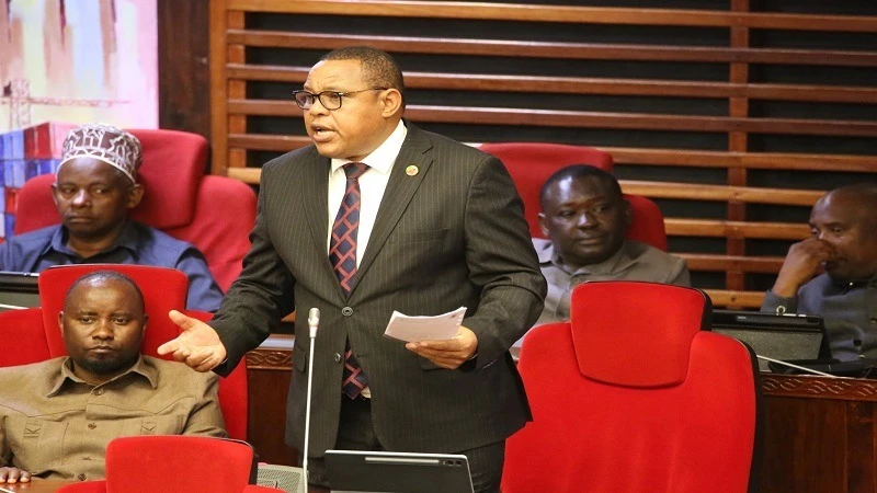 Member of Parliament for Singida East, Miraji Mtaturu, contributes to the parliamentary committee reports on Health and HIV/AIDS as well as Social Welfare and Community Development, during a Parliament session in Dodoma yesterday. 