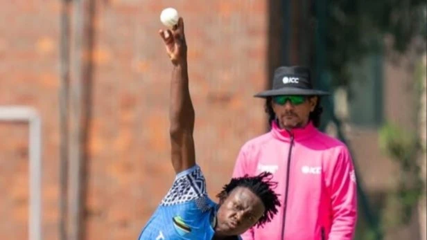 Tanzania's senior national cricket team's Khalid Amiri bowls against Bahrain during the 2025 ICC Men's Cricket World Cup Challenge League B second-leg tie in Hong Kong on Monday.