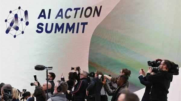 Journalists work during the Artificial Intelligence Action Summit, at the Grand Palais, in Paris, France, on Feb 11, 2025.