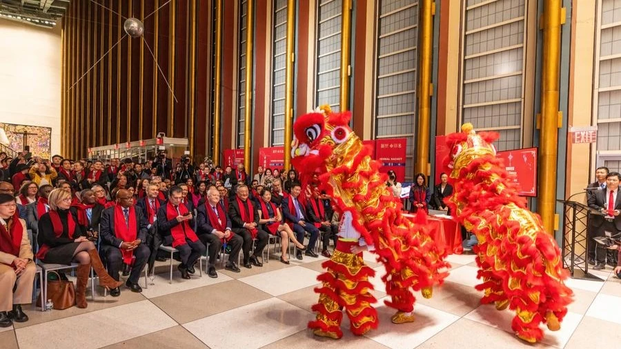 Actors perform the lion dance during the Lunar New Year celebration at the United Nations headquarters in New York, Jan. 24, 2025. 