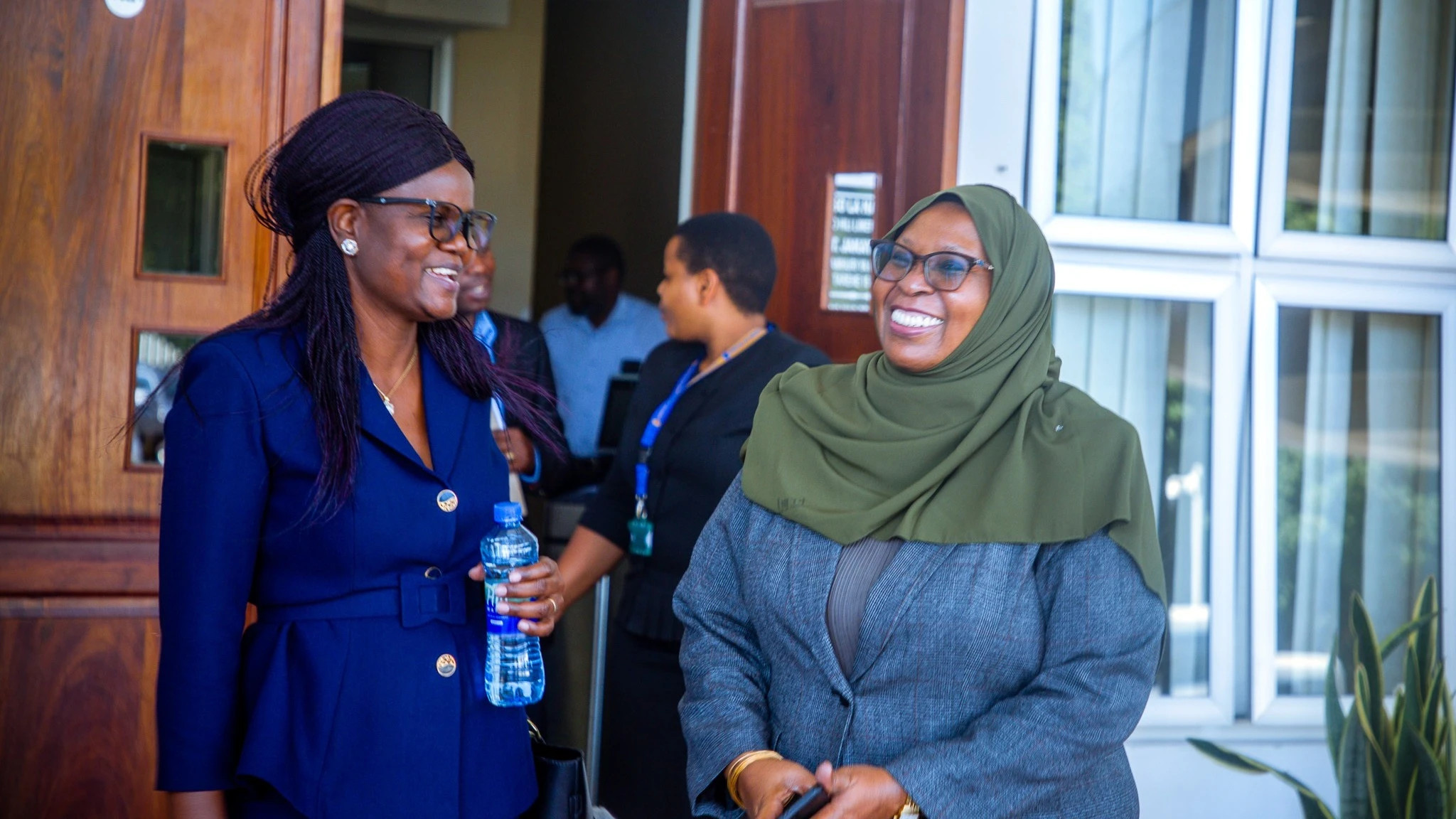 Finance Deputy Permanent Secretary Amina Khamis Shaaban (R) speaks with the Head of the Delegation of Senior Advisors to the Executive Directors of the African Development Bank (AfDB), Betty Ngoma, after their meeting in Dodoma yesterday.