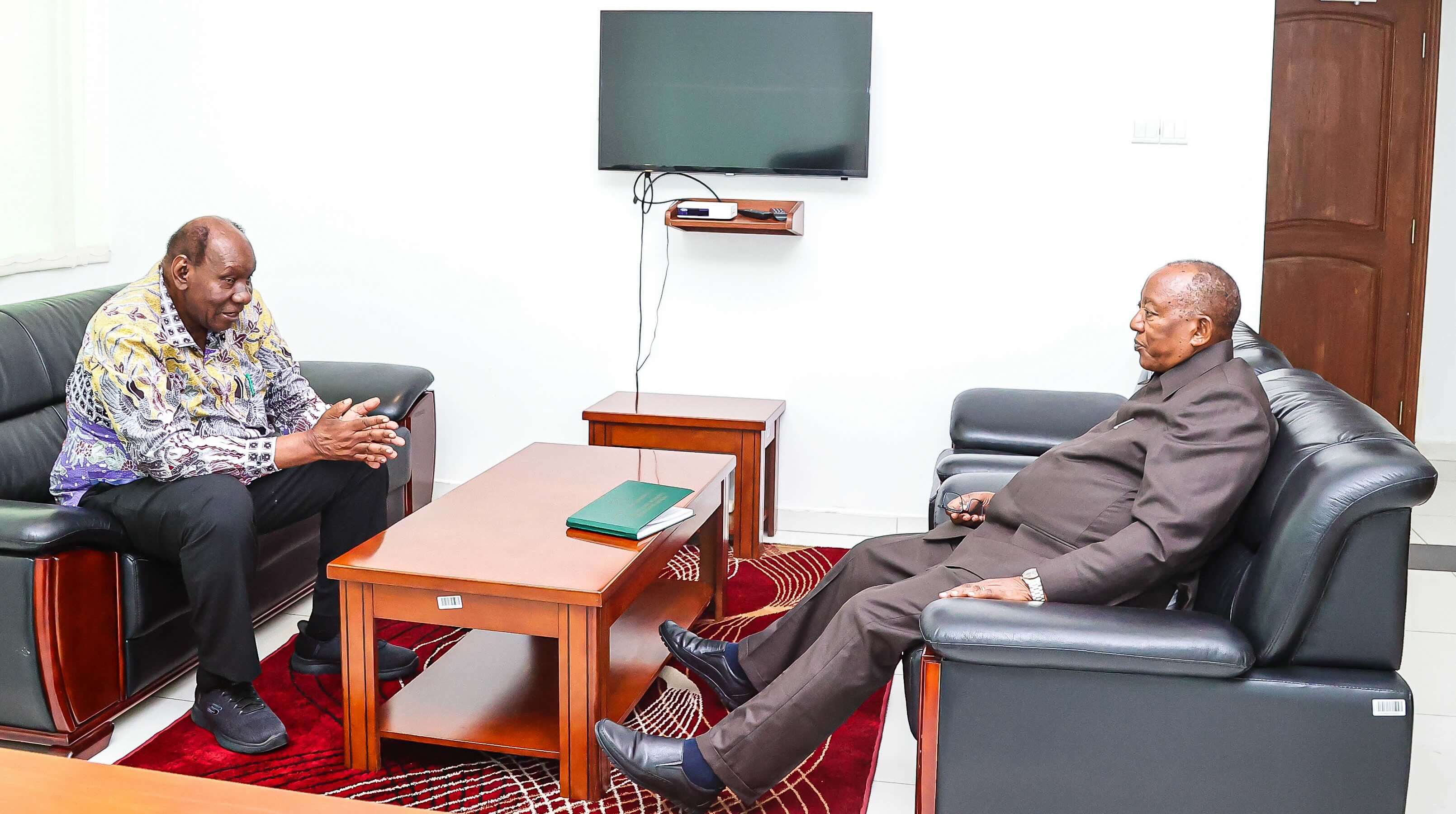 Chama Cha Mapinduzi Vice Chairman (Mainland), Stephen Wasira (L), speaks with former Prime Minis-ter Frederick Sumaye at the CCM Headquarters' Sub Office, Lumumba, in Dar es Salaam yesterday.