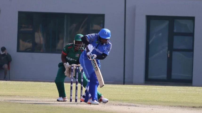 Tanzania's senior national women's cricket team's Saum Mtae plays a shot when the squad played against Kenya in the 2025 ICC Women's T20 World Cup Africa Qualifier clash in Windhoek, Namibia, on Wednesday.