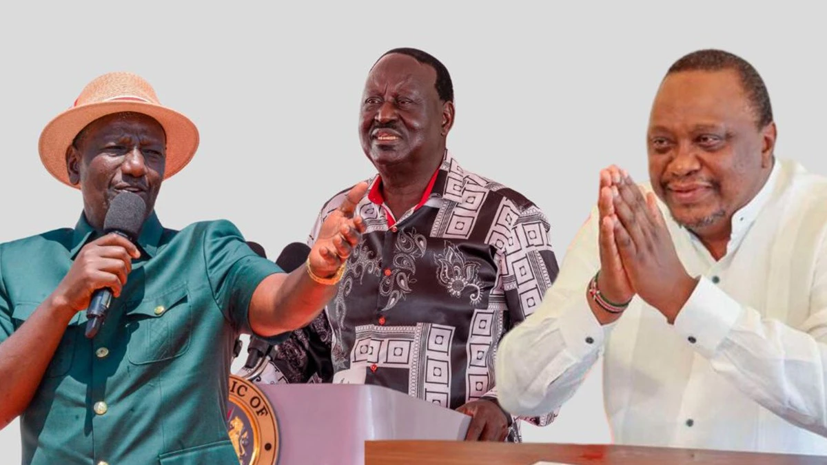 Rais wa Kenya William Ruto (kushoto), pamoja kiongozi wa ODM Raila Odinga kwenye harakati za kisiasa wakati wa uhai wake