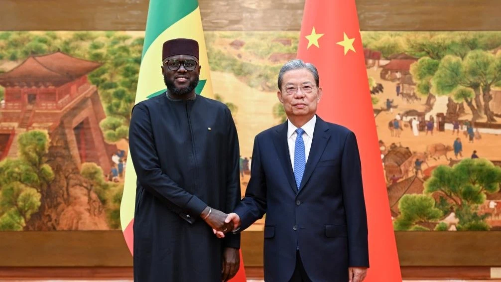Zhao Leji, chairman of the National People's Congress Standing Committee, holds talks with Malick Ndiaye, the president of the Senegalese National Assembly, at the Great Hall of the People in Beijing, capital of China, Jan. 27, 2026. 