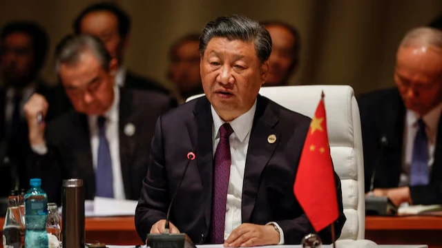 President of China Xi Jinping attends the plenary session during the 2023 BRICS Summit at the Sandton Convention Centre in Johannesburg, South Africa on August 23, 2023. 