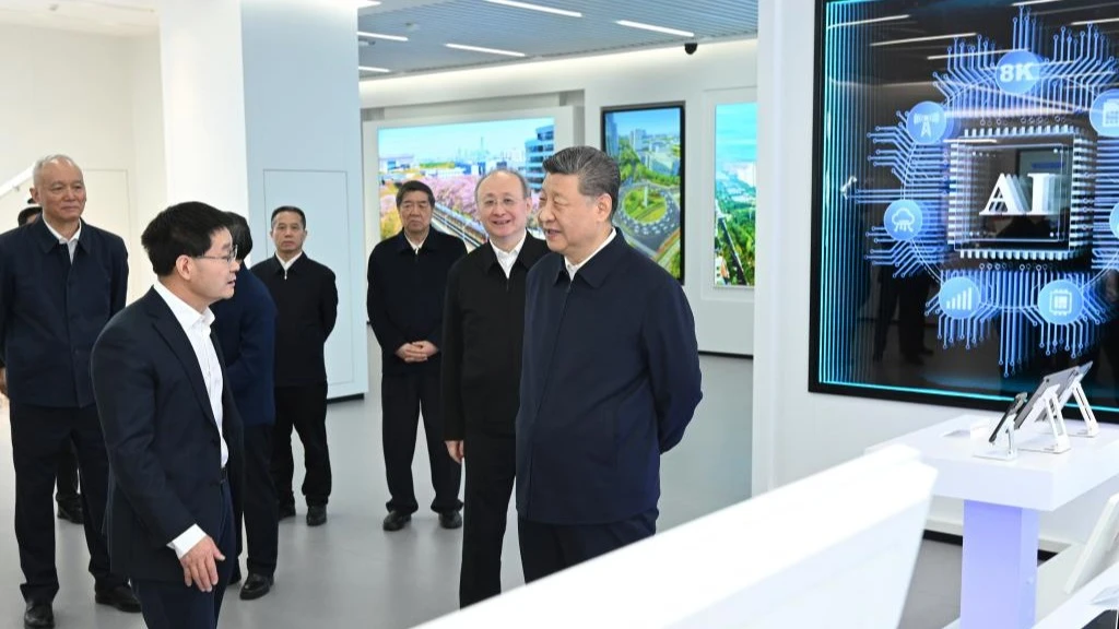 Chinese President Xi Jinping, also general secretary of the Communist Party of China Central Committee and chairman of the Central Military Commission, visits an information technology (IT) innovation park in Beijing, capital of China, Feb. 9, 2026. 