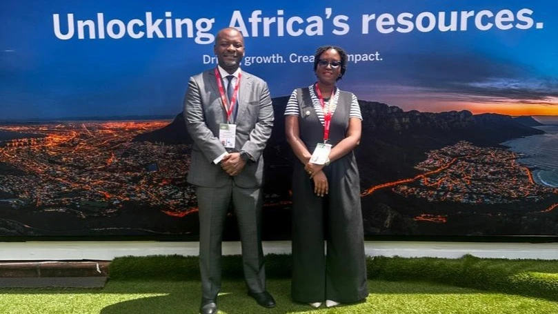  Elias Ngunangwa, Head of Client Coverage, Corporate and Investment Banking and Mollen Charles, Senior Relationship Manager under Business and Commercial Banking at Stanbic Bank Tanzania at the Mining Indaba in Capetown, South Africa recently.