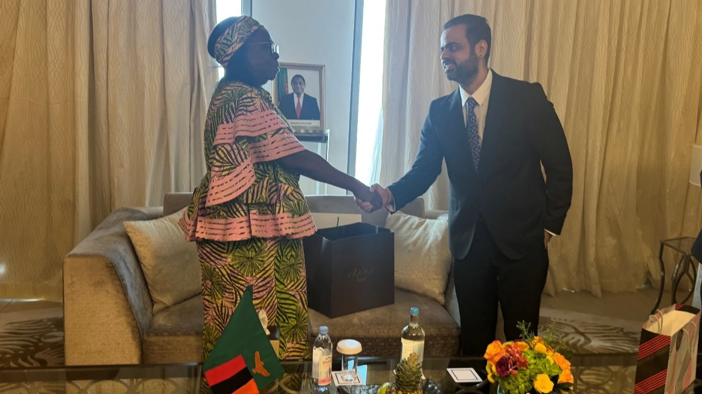 VP Mutale Nalumango engages with Africa’s richest Indian Prateek Suri in high-level courtesy interaction.