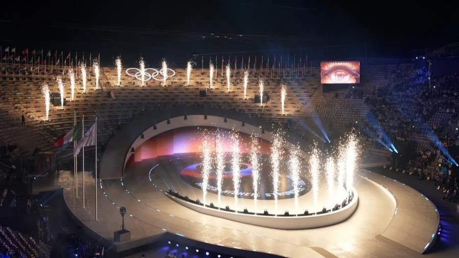 Fireworks are pictured during the closing ceremony of the Milan-Cortina 2026 Olympic Winter Games at Verona Olympic Arena in Verona, Italy, Feb. 22, 2026.