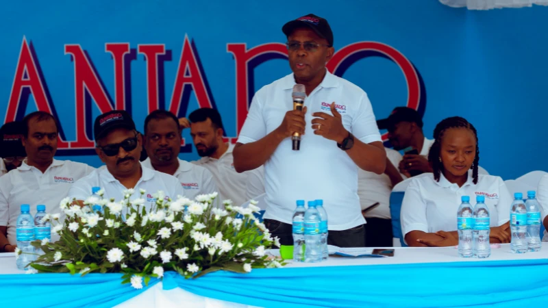 Christopher Loiruk, Head of Sales and Marketing at Bonite Bottlers Limited, elaborates on the official rebranding of Kilimanjaro Drinking Water to Kilimanjaro Natural Mineral Water during the launch event held on February 22, 2025 in Arusha, Tanzania.